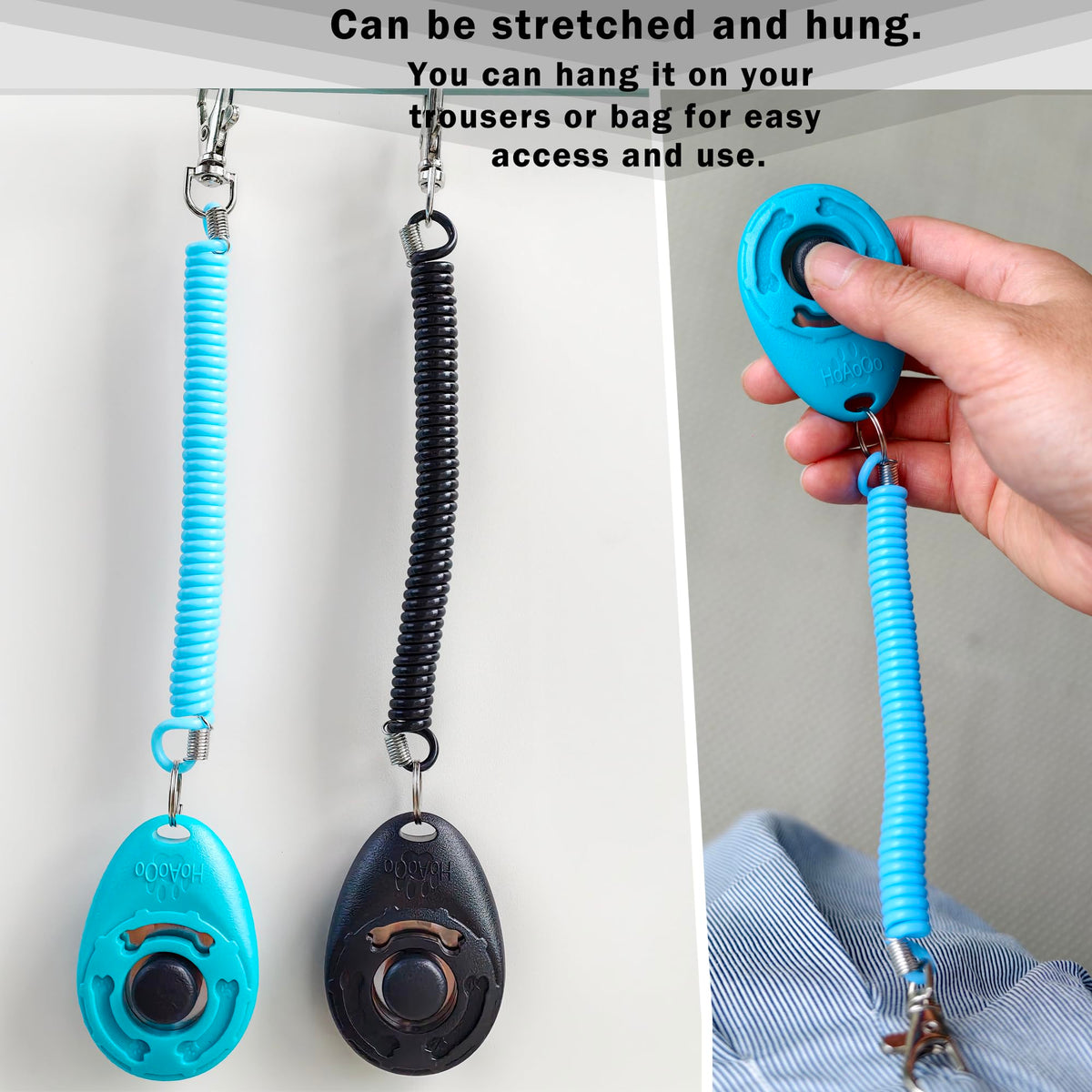 HoAoOo Dog Training Clicker with Sring Wrist and Keyring - Pet Dog Training Clickers for Puppy, Cat, Potty, Bird, Horse, Pet, Trainer Training Tools, Behavior Aids