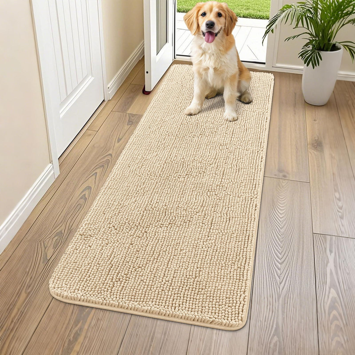 Smiry Dog Door Mat for Muddy Paws, Absorbent Dirt Trapper, Non-Slip Washable Chenille Entryway Rug for Inside Floor