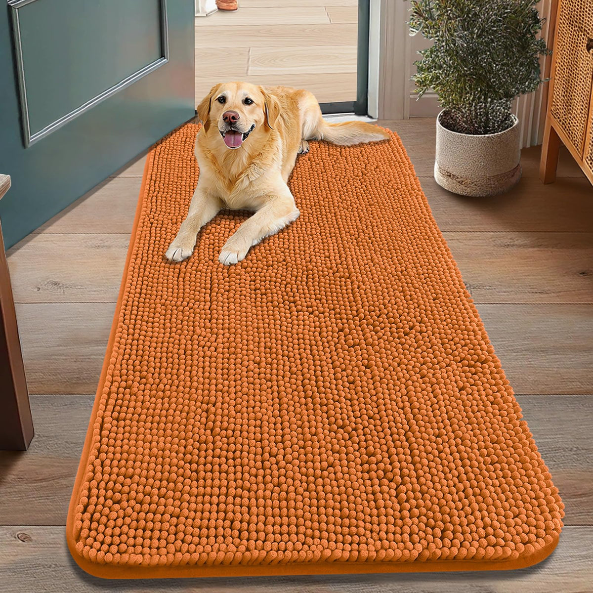 Smiry Dog Door Mat for Muddy Paws, Absorbent Dirt Trapper, Non-Slip Washable Chenille Entryway Rug for Inside Floor