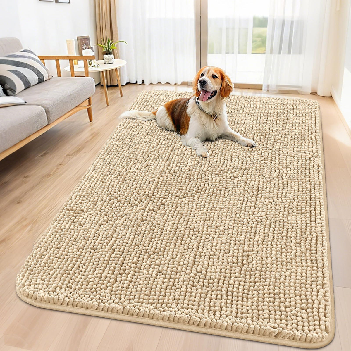 Smiry Dog Door Mat for Muddy Paws, Absorbent Dirt Trapper, Non-Slip Washable Chenille Entryway Rug for Inside Floor