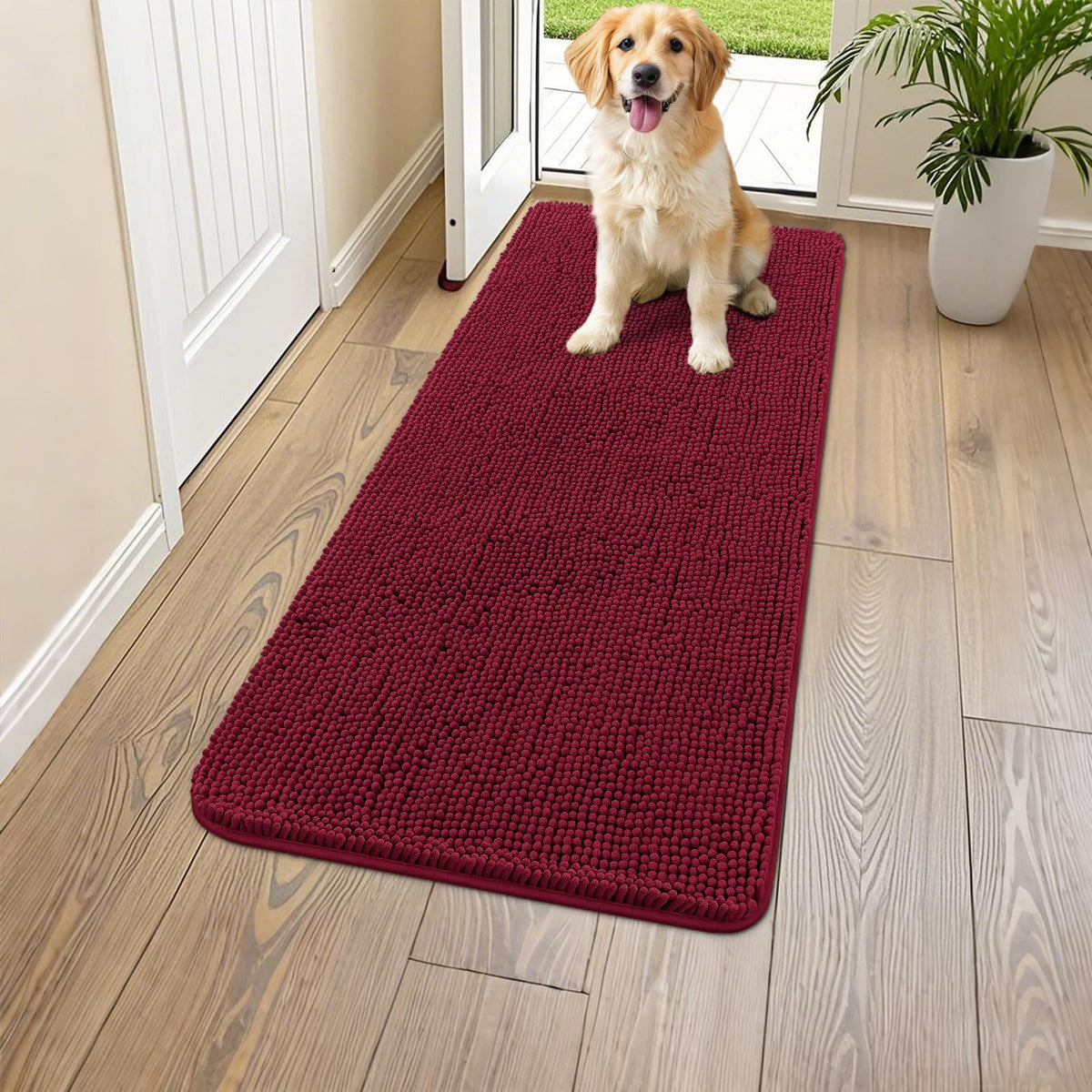 Smiry Dog Door Mat for Muddy Paws, Absorbent Dirt Trapper, Non-Slip Washable Chenille Entryway Rug for Inside Floor