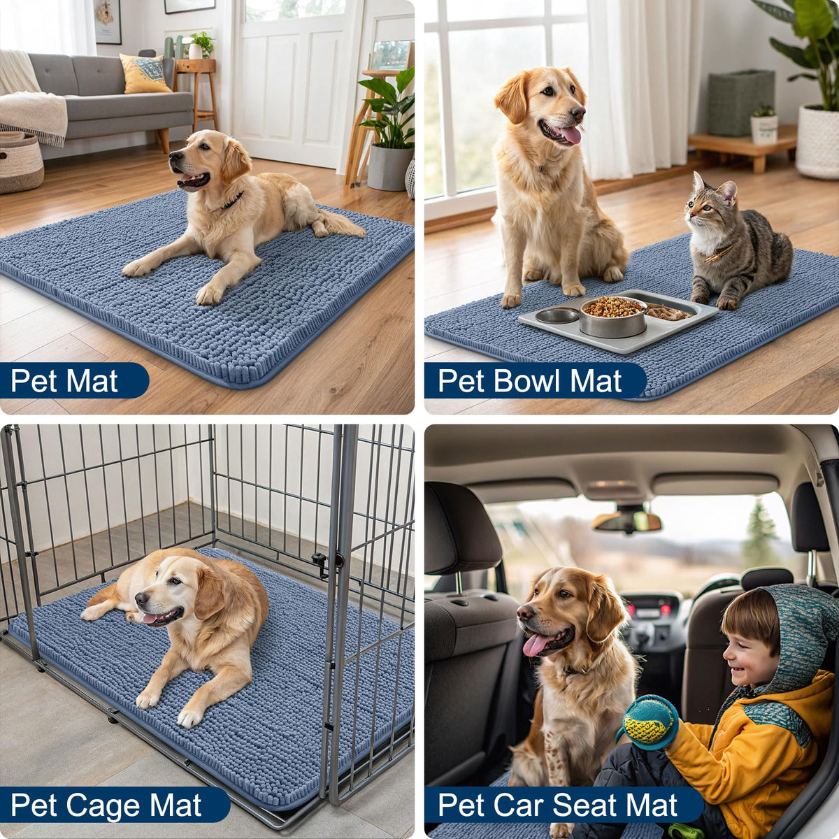 Smiry Dog Door Mat for Muddy Paws, Absorbent Dirt Trapper, Non-Slip Washable Chenille Entryway Rug for Inside Floor