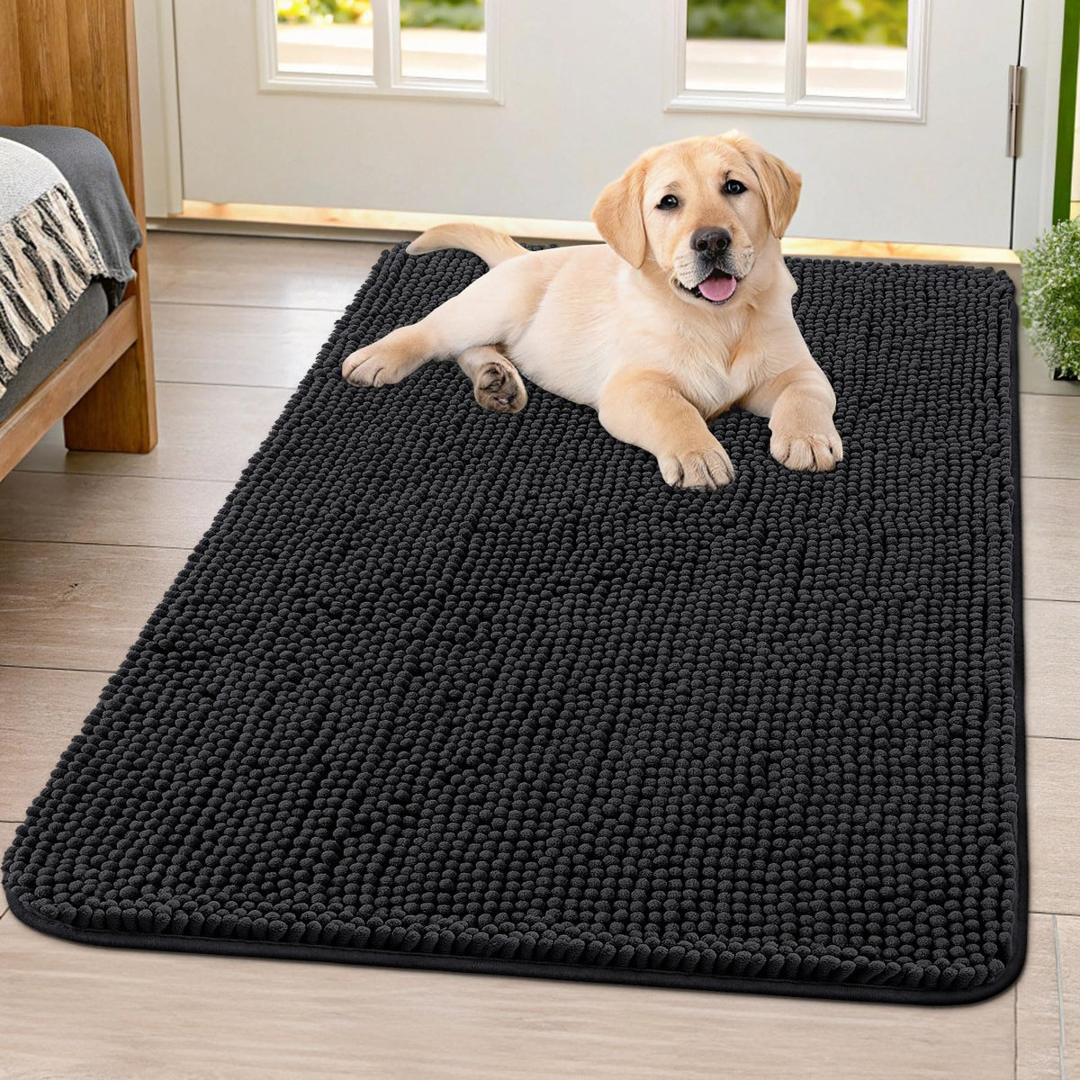 Smiry Dog Door Mat for Muddy Paws, Absorbent Dirt Trapper, Non-Slip Washable Chenille Entryway Rug for Inside Floor