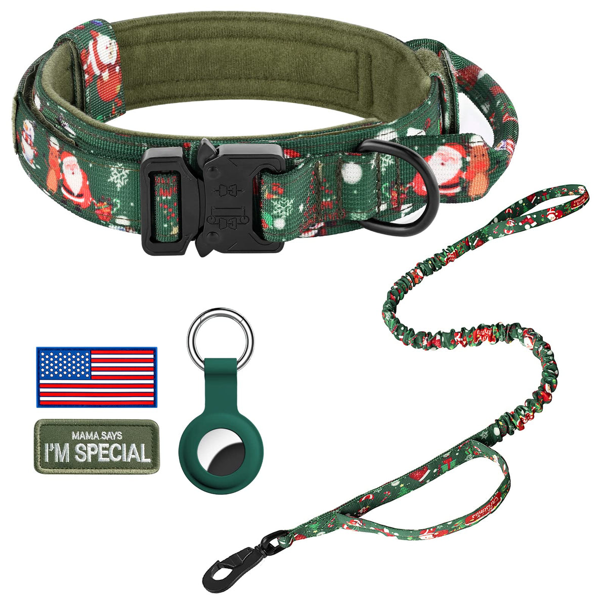 DAGANXI Tactical Dog Collar, Adjustable Military Training Nylon Dog Collar with Control Handle and Heavy Metal Buckle for Medium and Large Dogs, with Patches and Airtags Case