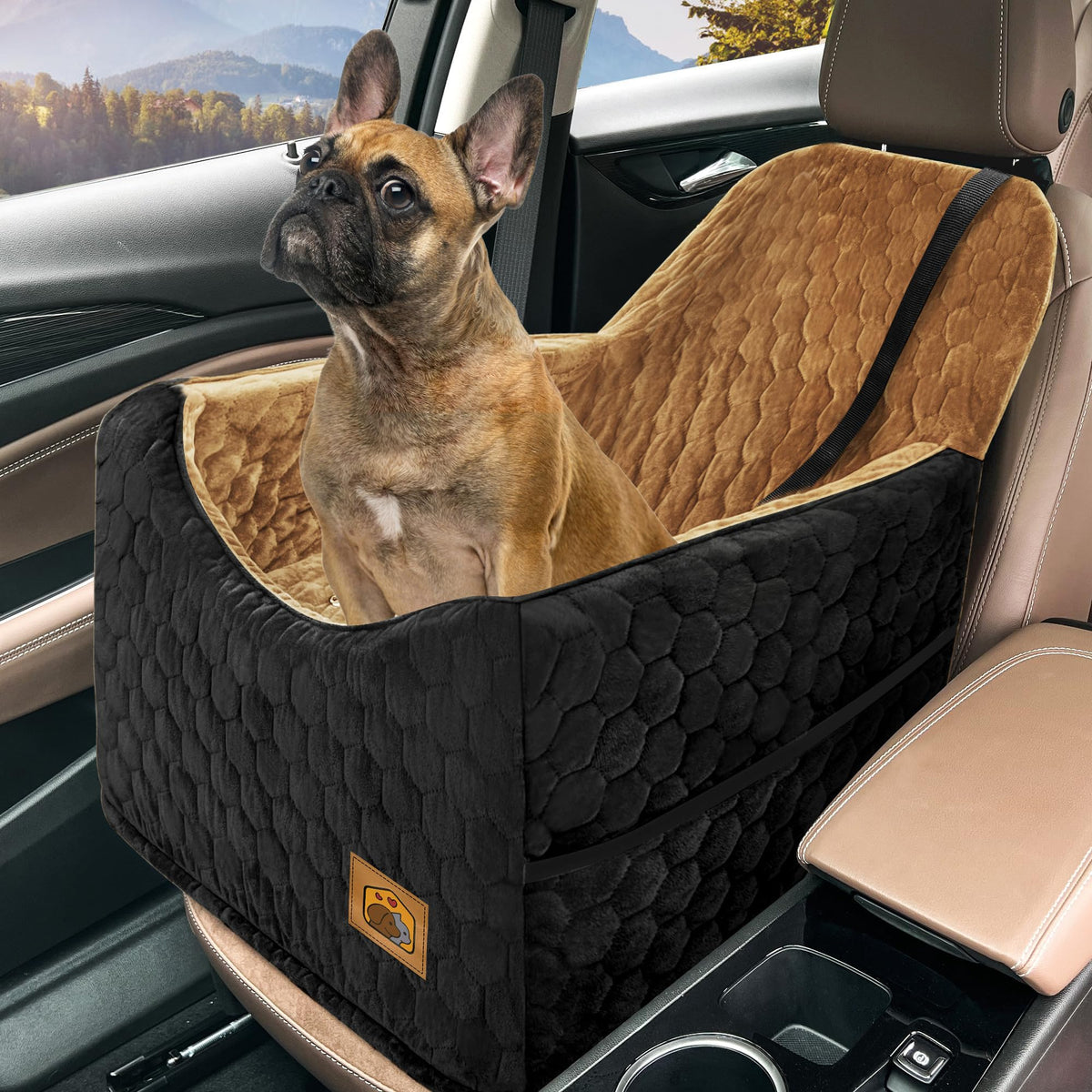 Dog Car Seat for Small/Medium Dogs, Memory Foam Dog Booster Seat, Travel Safety Per Car Seat with Washable Removable Cover, Storage Pockets for Dogs up to 35 lbs