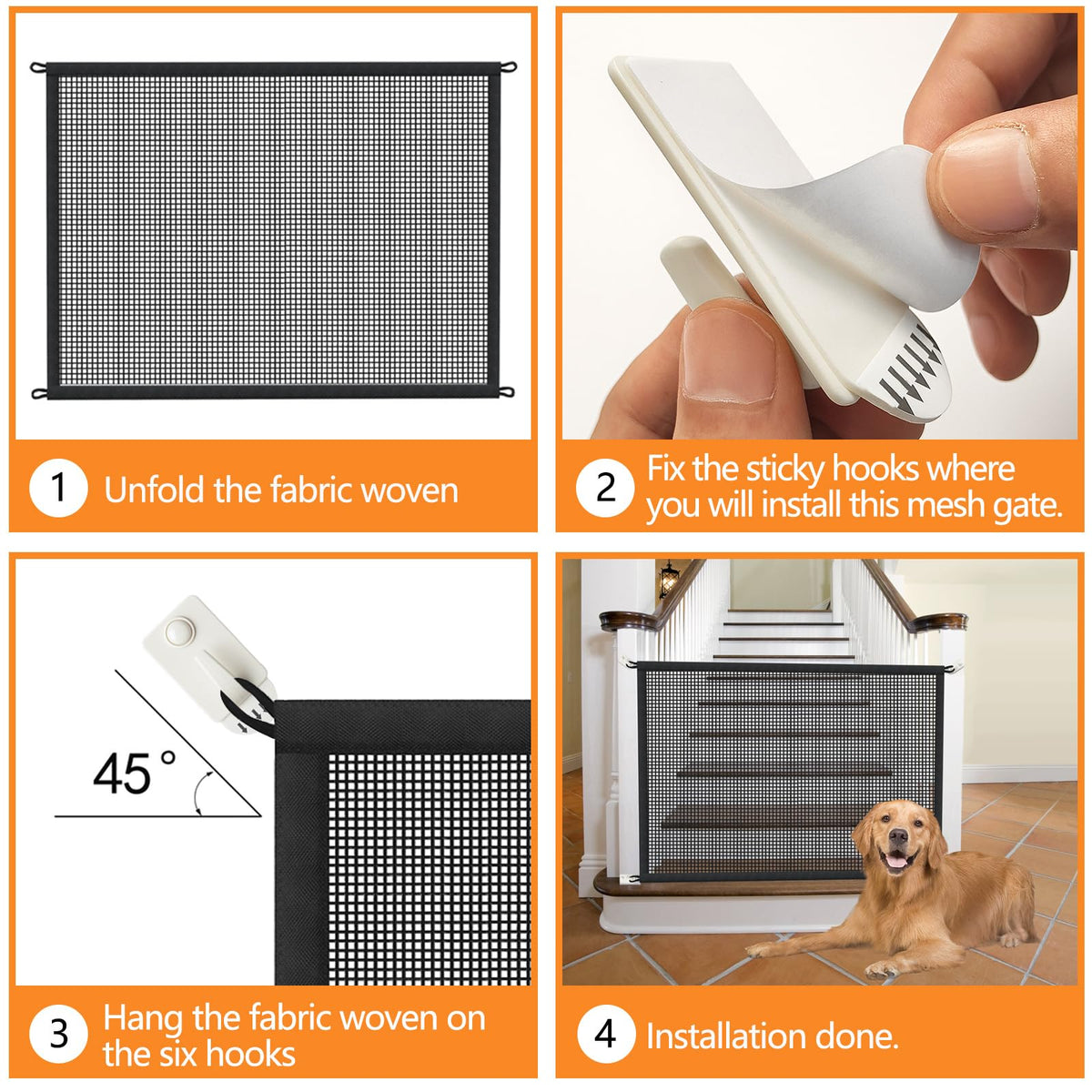 Dog Gate for Stairs Pet Gates for The House: Dogs Screen Mesh Gate for Doorways Stairways Indoor Safety