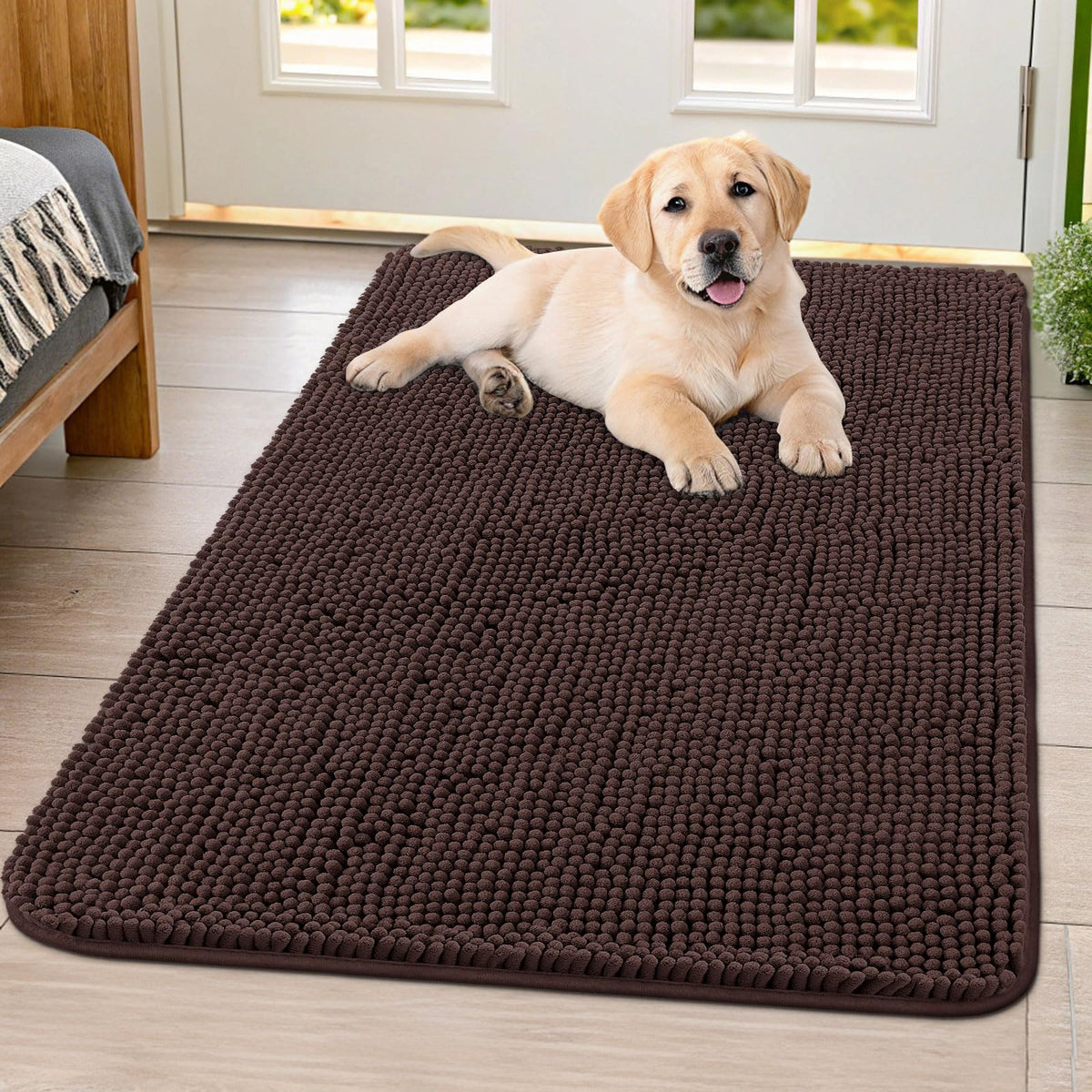 Smiry Dog Door Mat for Muddy Paws, Absorbent Dirt Trapper, Non-Slip Washable Chenille Entryway Rug for Inside Floor