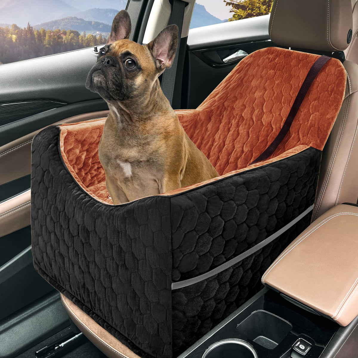 Dog Car Seat for Small/Medium Dogs, Memory Foam Dog Booster Seat, Travel Safety Per Car Seat with Washable Removable Cover, Storage Pockets for Dogs up to 35 lbs
