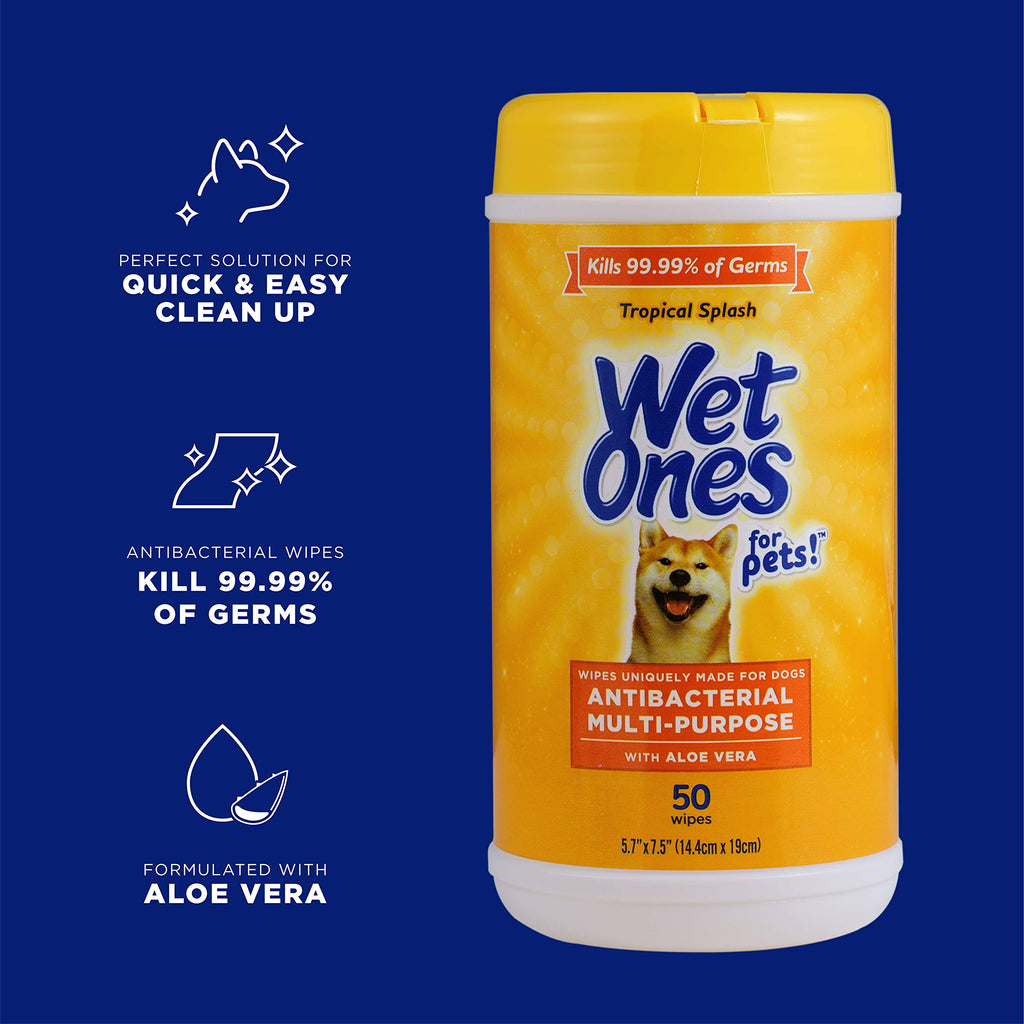 Wet Ones for Pets Antibacterial Dog Wipes, Tropical Splash, 50 Count, 12-Pk