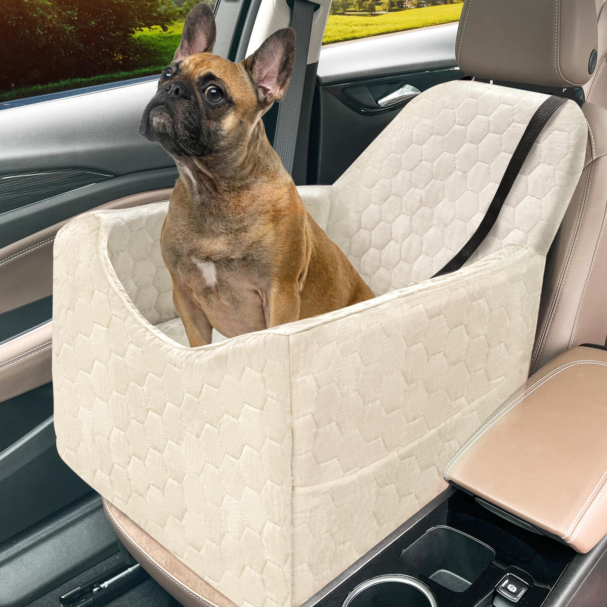 Dog Car Seat for Small/Medium Dogs, Memory Foam Dog Booster Seat, Travel Safety Per Car Seat with Washable Removable Cover, Storage Pockets for Dogs up to 35 lbs