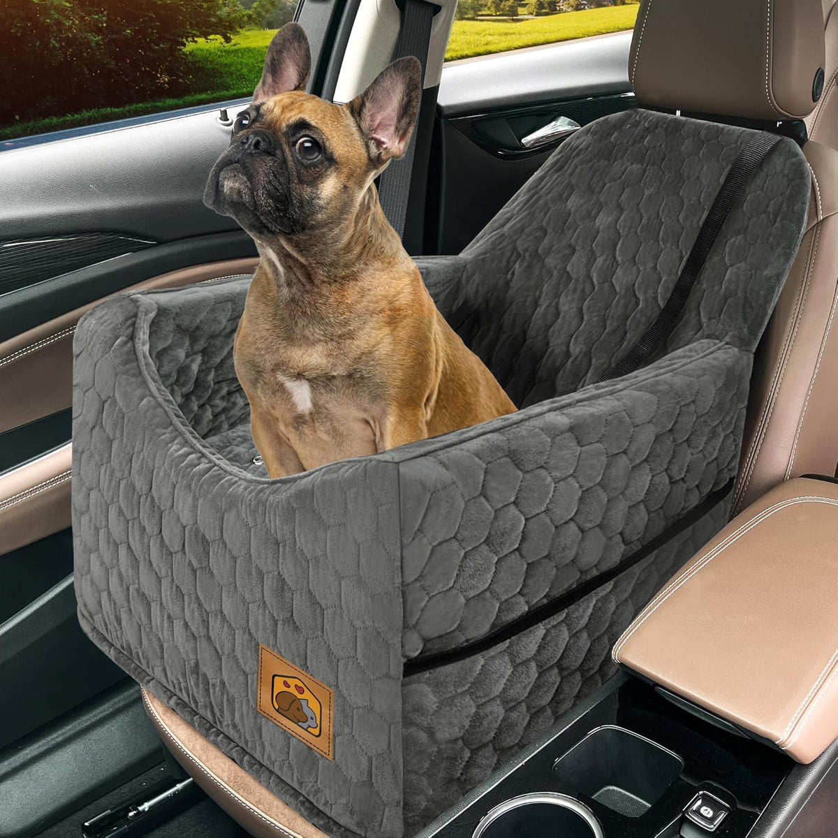 Dog Car Seat for Small/Medium Dogs, Memory Foam Dog Booster Seat, Travel Safety Per Car Seat with Washable Removable Cover, Storage Pockets for Dogs up to 35 lbs