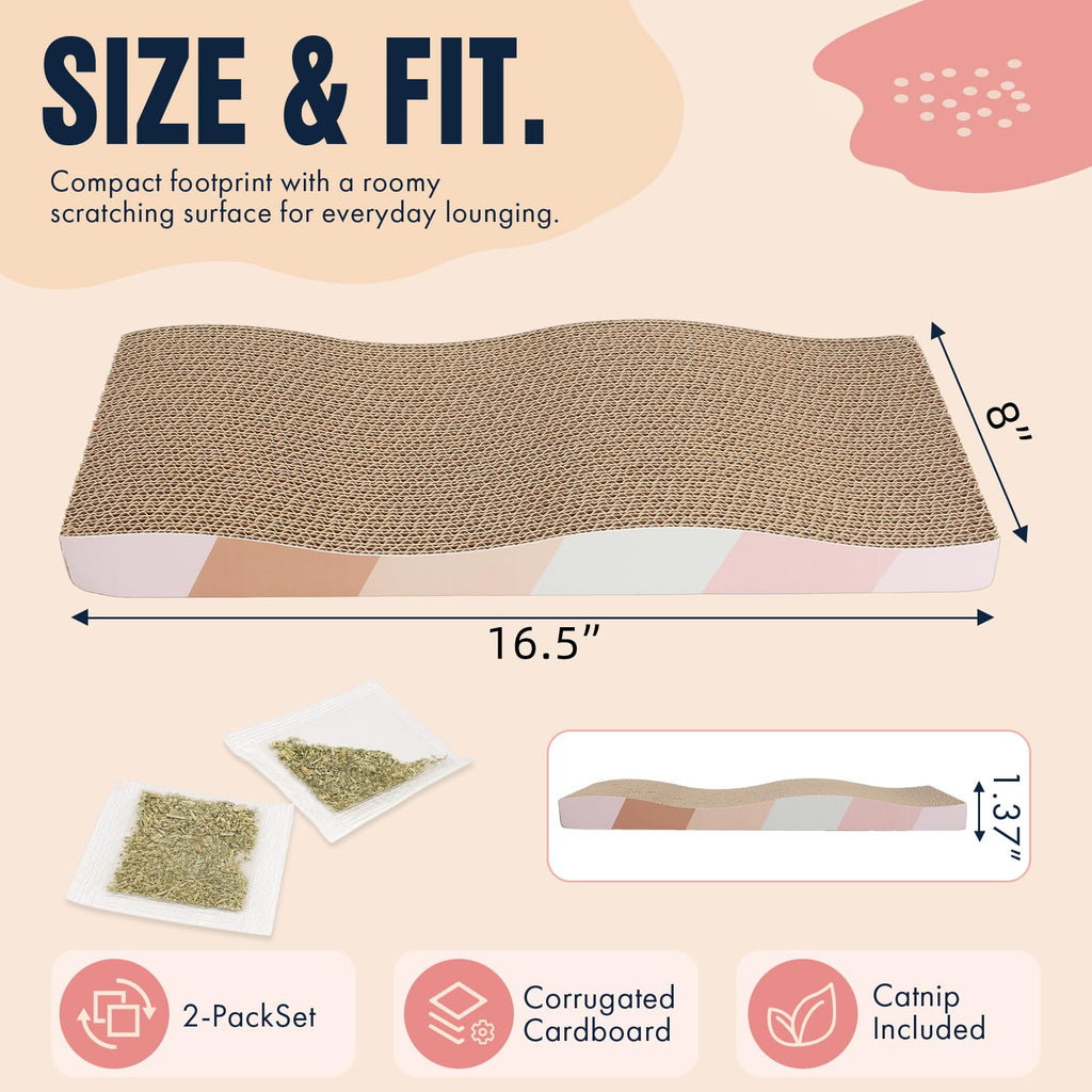SIDAZON Cat Scratch Pad Cardboard cat scratchers for Indoor Cats Reversible Large Wide Corrugated with Catnip and Mini Toy