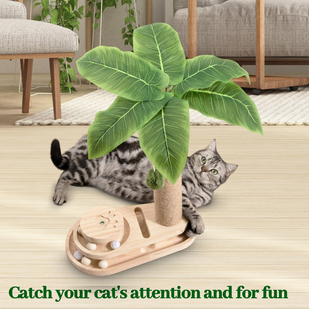 Meowoou Cat Scratching Post 33 Inch Tall Cat Scratcher for Indoor Cats Adults,Small Cat Tree Tower Sisal Rope Kitten Scratch with Interactive Hanging Ball