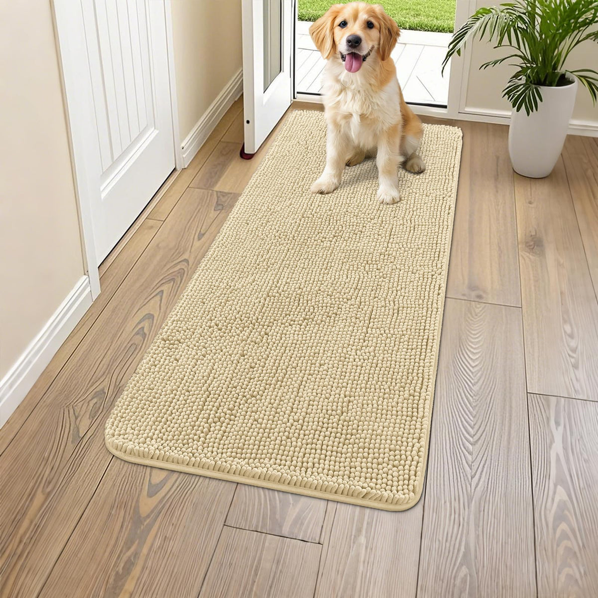 Smiry Dog Door Mat for Muddy Paws, Absorbent Dirt Trapper, Non-Slip Washable Chenille Entryway Rug for Inside Floor