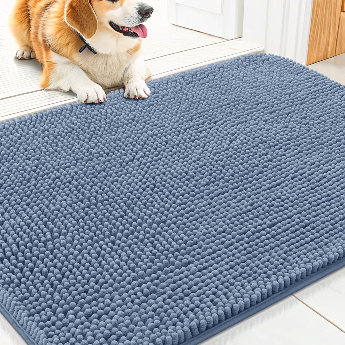 Smiry Dog Door Mat for Muddy Paws, Absorbent Dirt Trapper, Non-Slip Washable Chenille Entryway Rug for Inside Floor