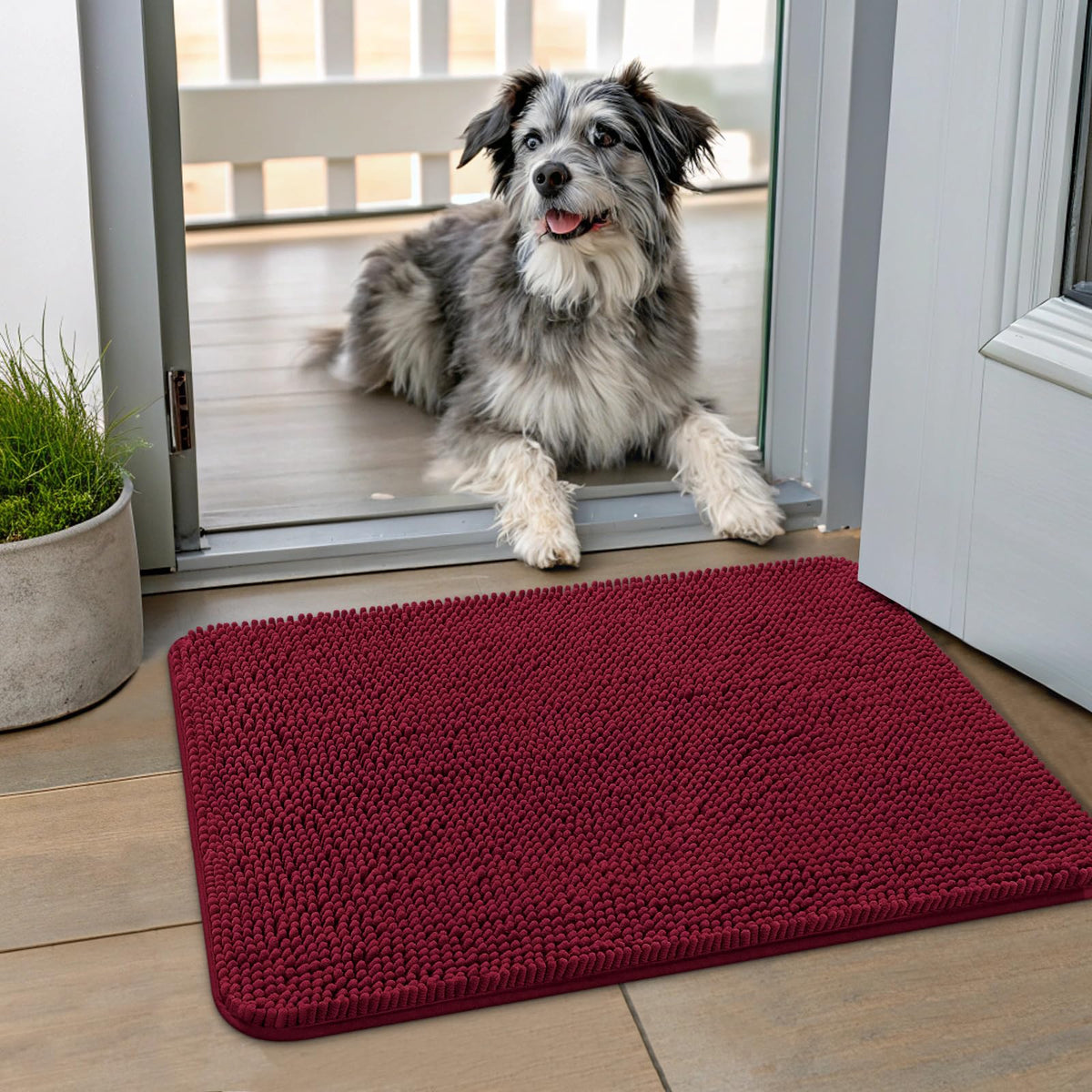 Smiry Dog Door Mat for Muddy Paws, Absorbent Dirt Trapper, Non-Slip Washable Chenille Entryway Rug for Inside Floor
