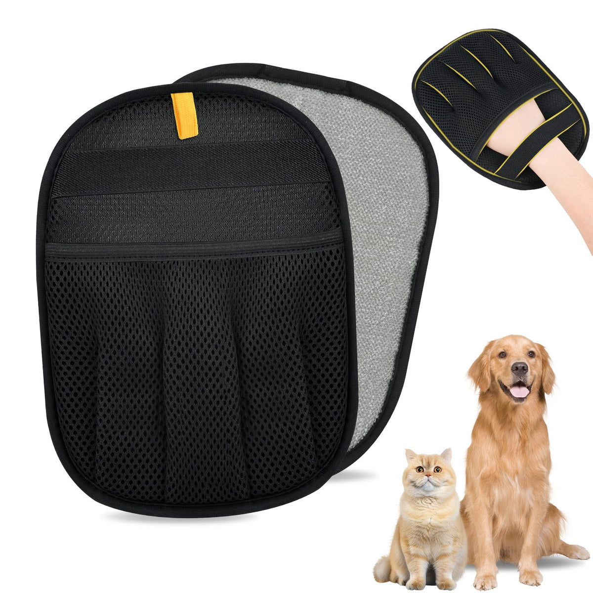 SNWbamood Pet Hair Removal Glove for Cats & Dogs, Upgrade 5-Finger Magic Brush Pet Hair Remover Tool, Electrostatic Reusable Grooming Mitt for Laundry, Couch, Carpet & Car Seat
