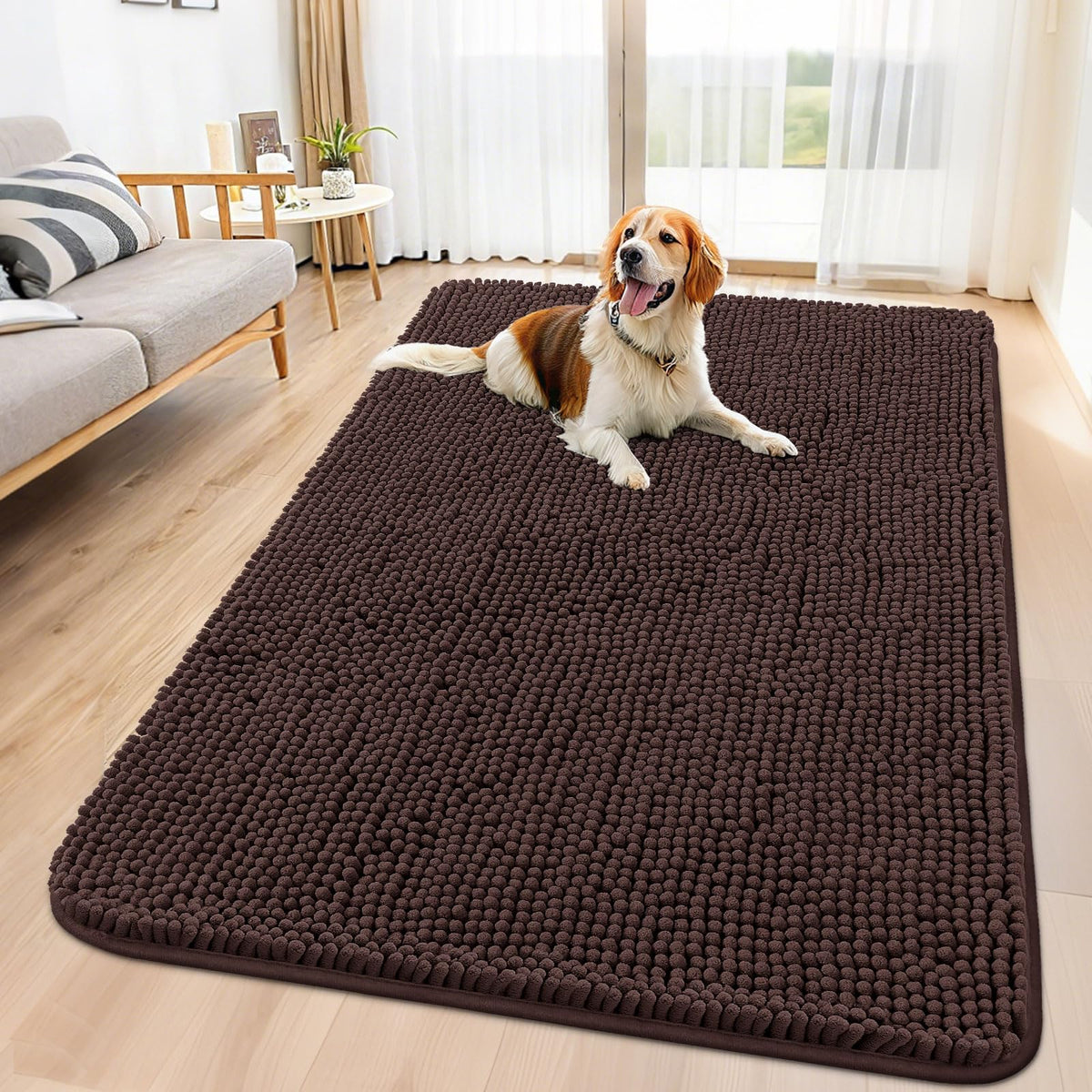 Smiry Dog Door Mat for Muddy Paws, Absorbent Dirt Trapper, Non-Slip Washable Chenille Entryway Rug for Inside Floor