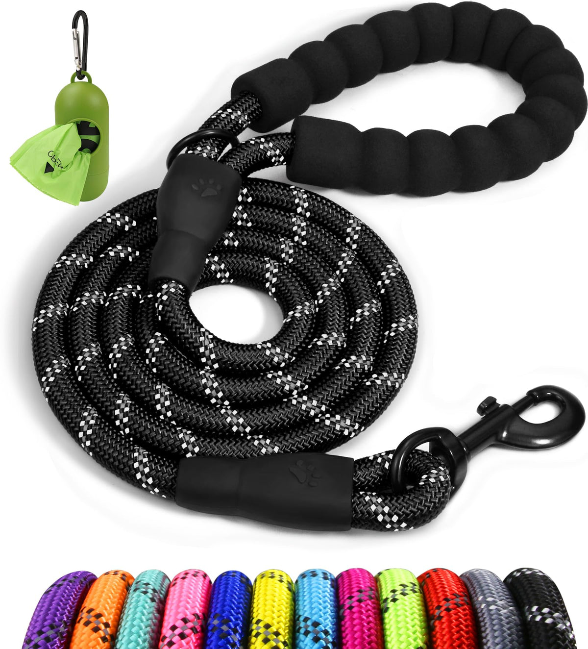 Taglory Rope Dog Leash 4/5/6 FT with Comfortable Padded Handle, Highly Reflective Threads Dog Leash for Small, Medium and Large Dogs