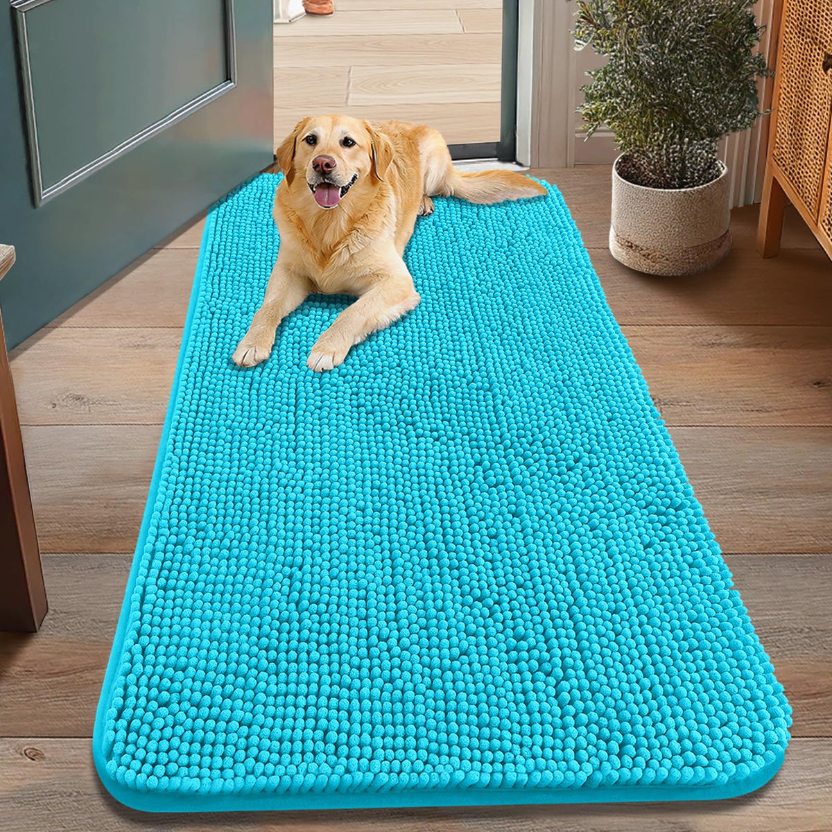 Smiry Dog Door Mat for Muddy Paws, Absorbent Dirt Trapper, Non-Slip Washable Chenille Entryway Rug for Inside Floor