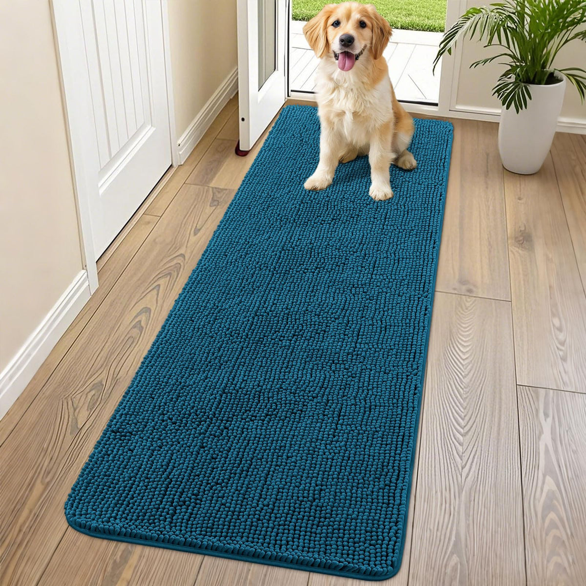 Smiry Dog Door Mat for Muddy Paws, Absorbent Dirt Trapper, Non-Slip Washable Chenille Entryway Rug for Inside Floor