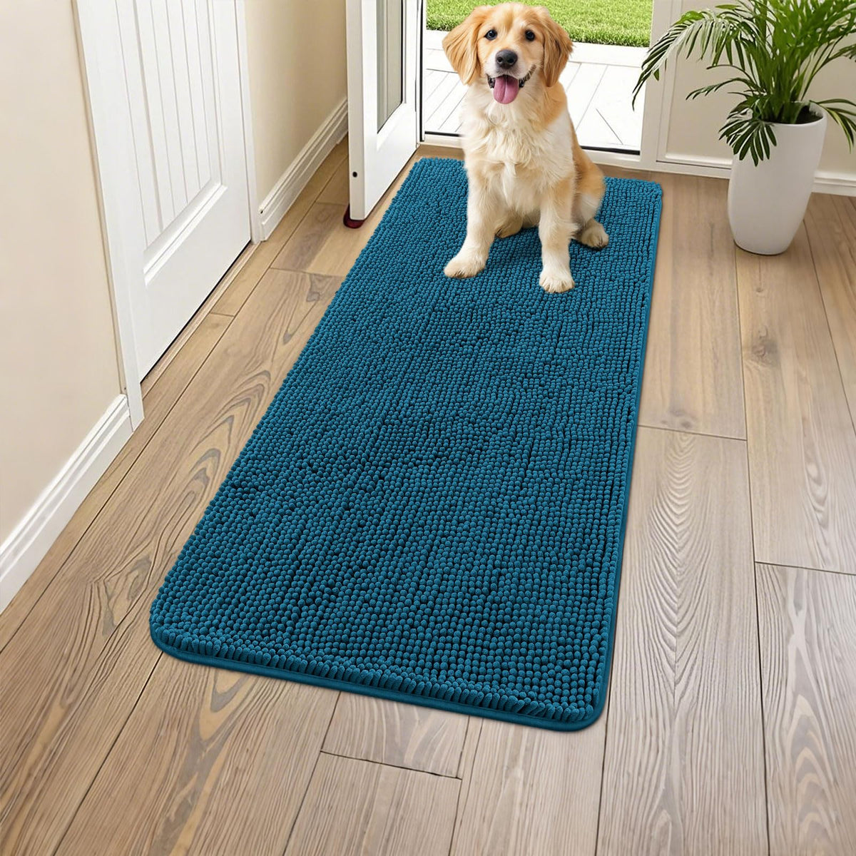 Smiry Dog Door Mat for Muddy Paws, Absorbent Dirt Trapper, Non-Slip Washable Chenille Entryway Rug for Inside Floor