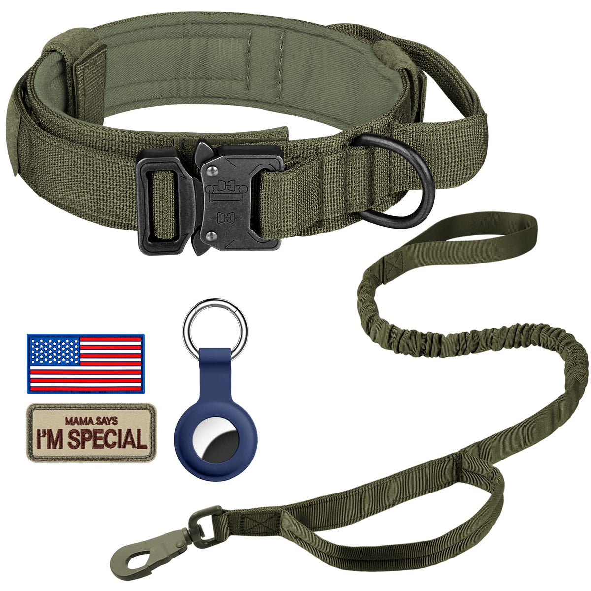 DAGANXI Tactical Dog Collar, Adjustable Military Training Nylon Dog Collar with Control Handle and Heavy Metal Buckle for Medium and Large Dogs, with Patches and Airtags Case