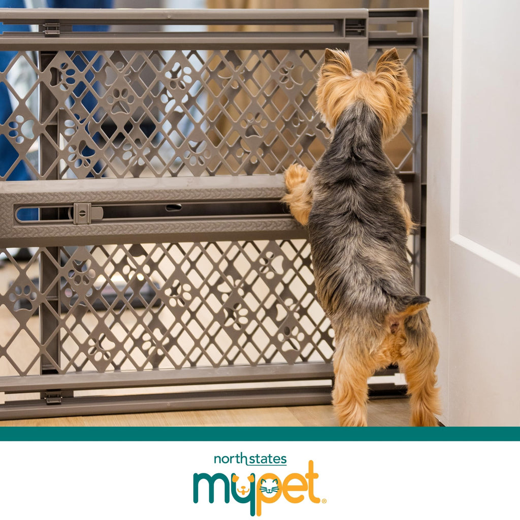 MYPET Paws Portable Pet Gate: 26-40" Wide Expandable, Pressure Mounted No Tools Needed, Durable Dog Gate for Doorways, Made in USA, 23" Tall