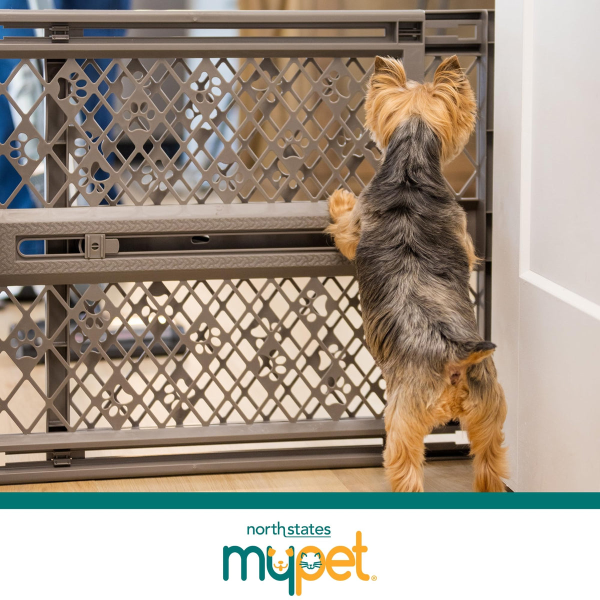 MYPET Paws Portable Pet Gate: 26-40" Wide Expandable, Pressure Mounted No Tools Needed, Durable Dog Gate for Doorways, Made in USA, 23" Tall
