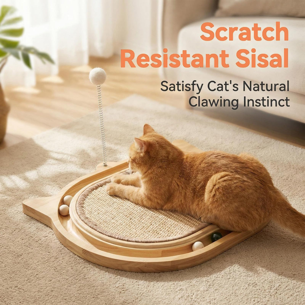 Sxtglxr Cat Scratcher with Ball Track Feather,Sisal Scratch Pad for Cat Indoor Use,Cat Puzzle Toys Wooden Interactive Fit Kitten and Adult Cats,Indoor Entertainment Chasing Hunting Physical Exercise