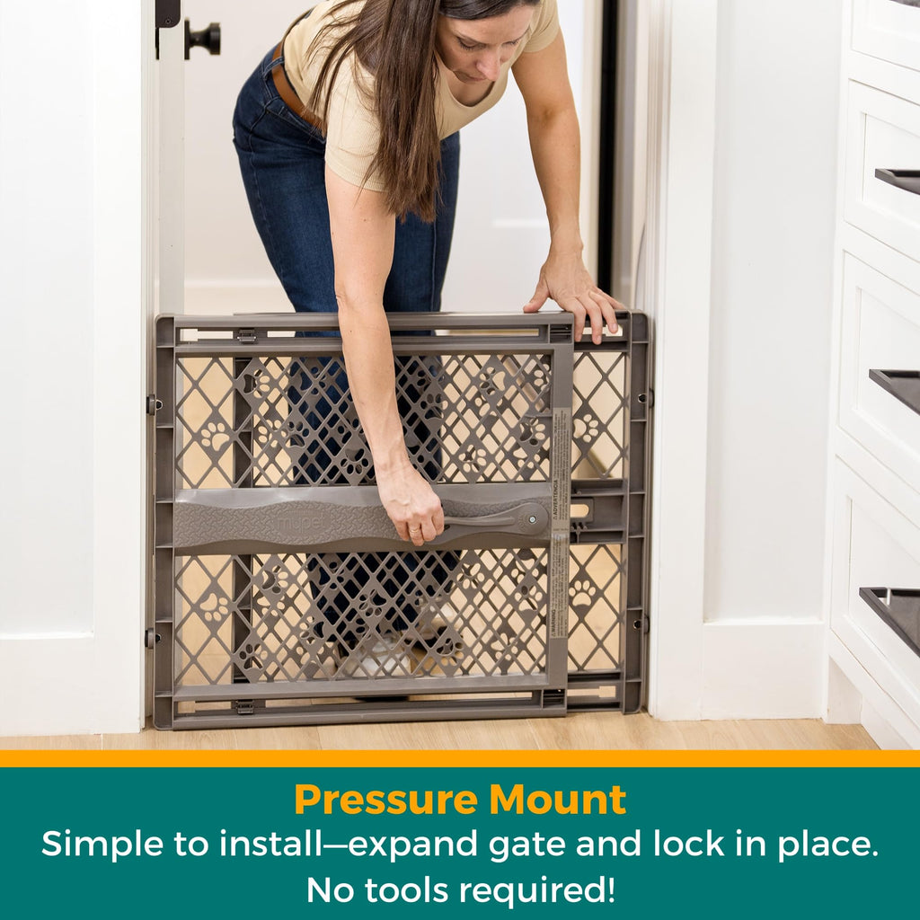 MYPET Paws Portable Pet Gate: 26-40" Wide Expandable, Pressure Mounted No Tools Needed, Durable Dog Gate for Doorways, Made in USA, 23" Tall