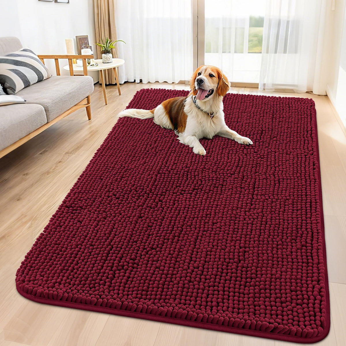 Smiry Dog Door Mat for Muddy Paws, Absorbent Dirt Trapper, Non-Slip Washable Chenille Entryway Rug for Inside Floor