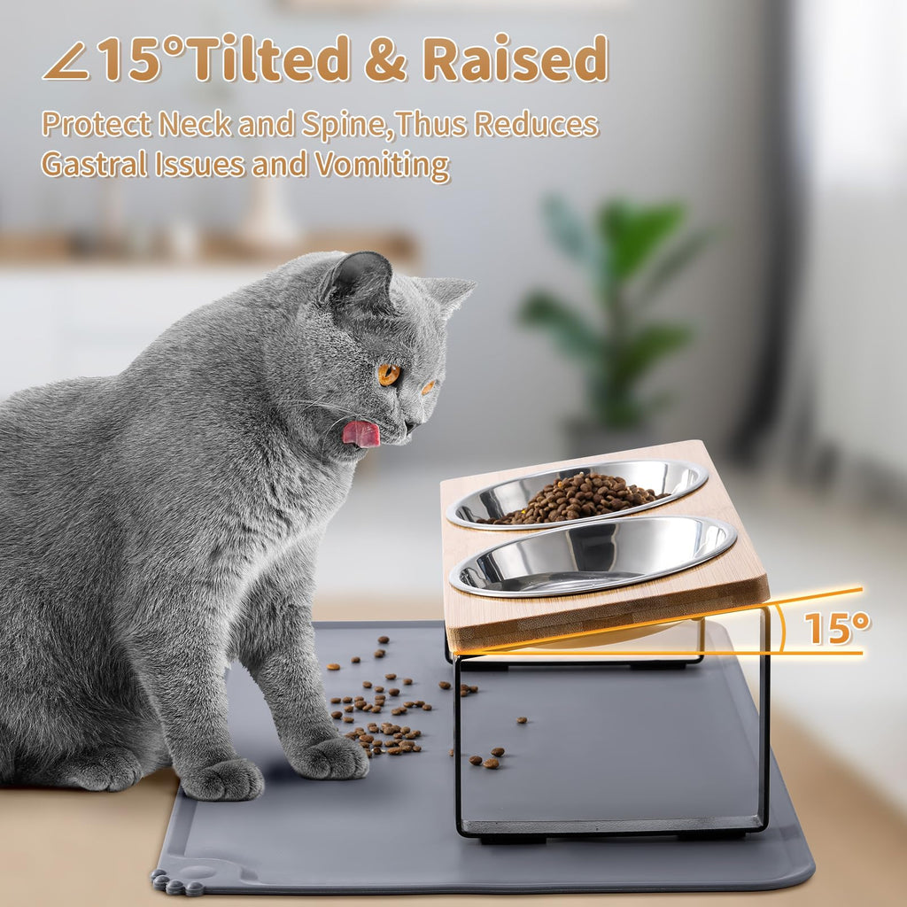 Summark Upgraded Elevated Raised Cat Bowls with Food Mat