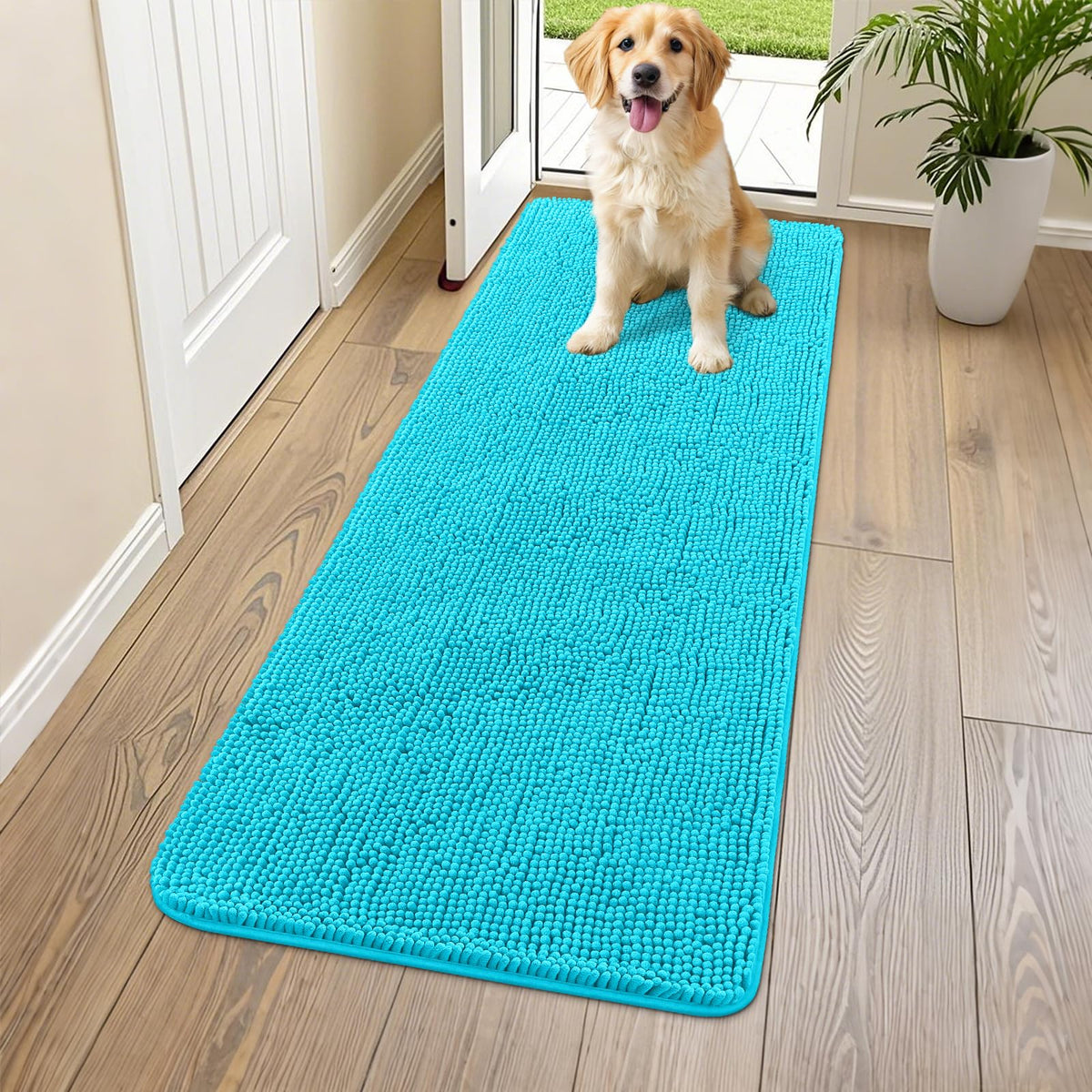 Smiry Dog Door Mat for Muddy Paws, Absorbent Dirt Trapper, Non-Slip Washable Chenille Entryway Rug for Inside Floor