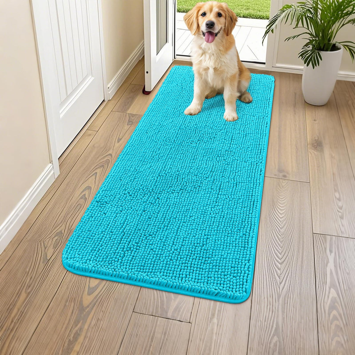 Smiry Dog Door Mat for Muddy Paws, Absorbent Dirt Trapper, Non-Slip Washable Chenille Entryway Rug for Inside Floor