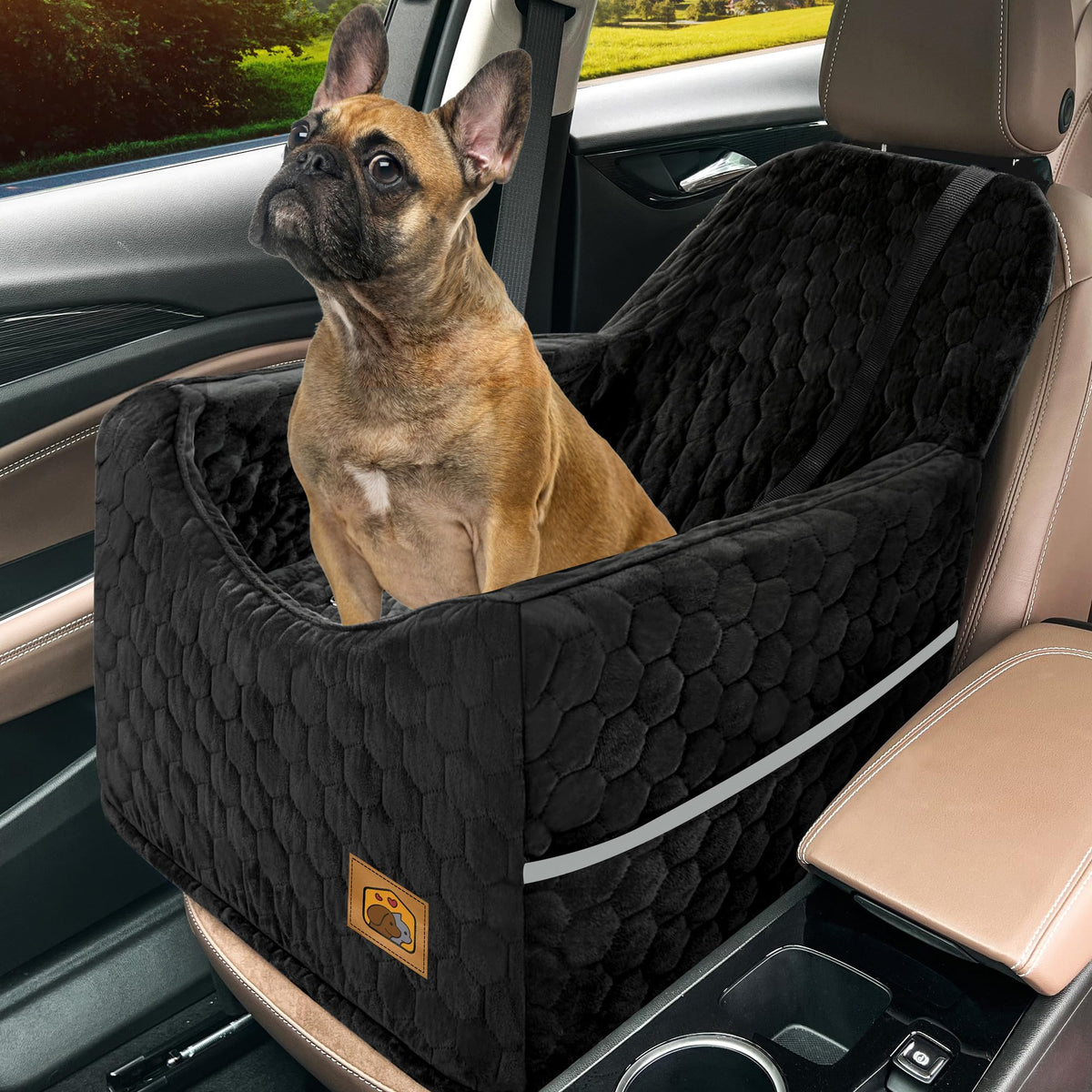 Dog Car Seat for Small/Medium Dogs, Memory Foam Dog Booster Seat, Travel Safety Per Car Seat with Washable Removable Cover, Storage Pockets for Dogs up to 35 lbs