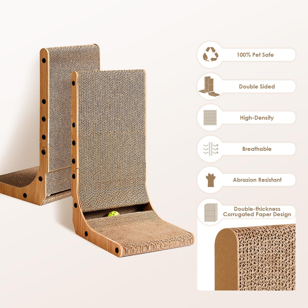 EHEYCIGA Cardboard Cat Scratcher for Indoor Kitten Cats, L Shaped Vertical Cat Scratching Board with Ball Cat Toy, Cat Scratcher Pad