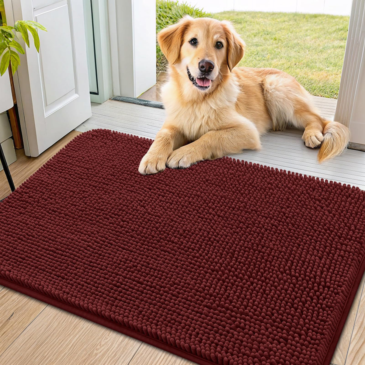 Smiry Dog Door Mat for Muddy Paws, Absorbent Dirt Trapper, Non-Slip Washable Chenille Entryway Rug for Inside Floor