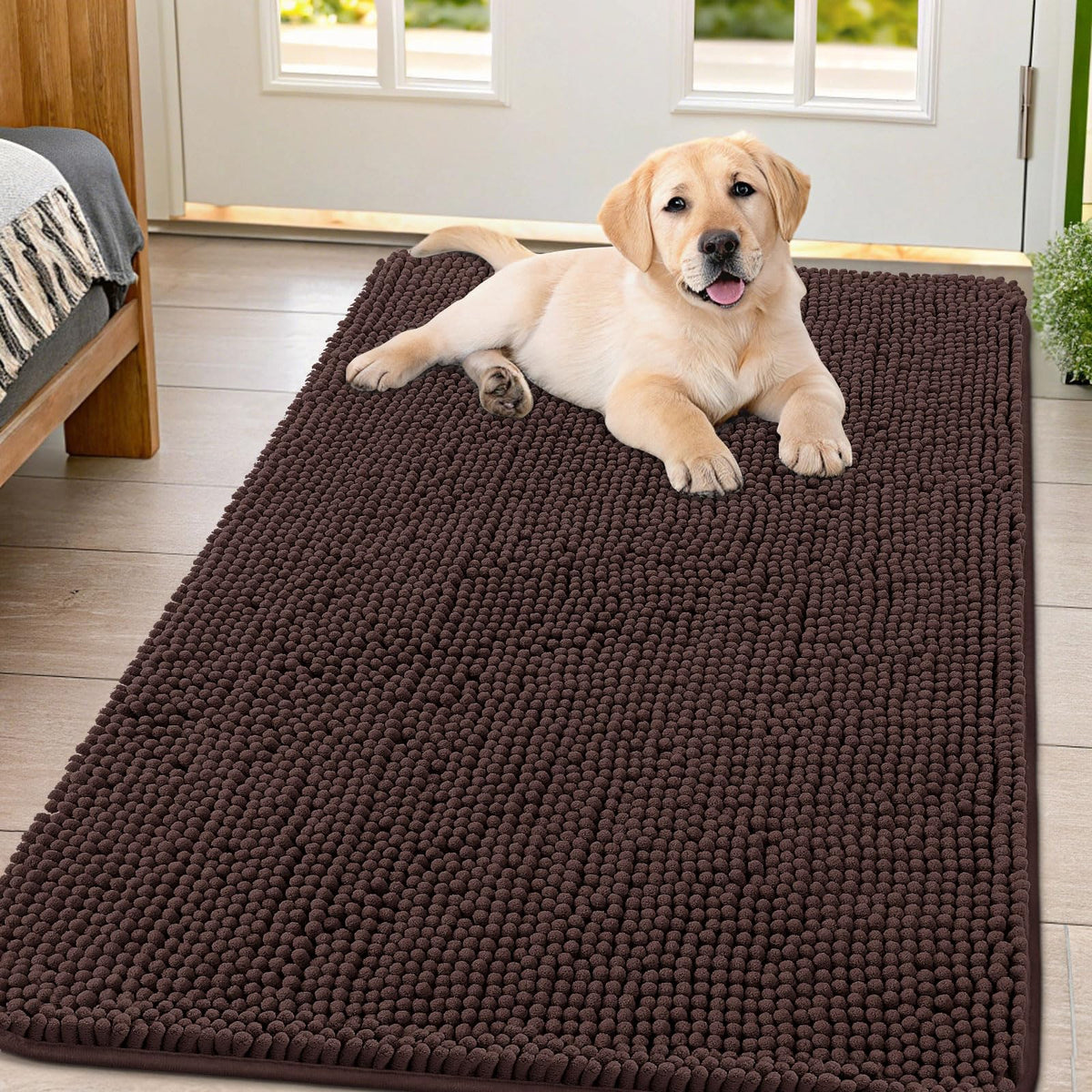 Smiry Dog Door Mat for Muddy Paws, Absorbent Dirt Trapper, Non-Slip Washable Chenille Entryway Rug for Inside Floor