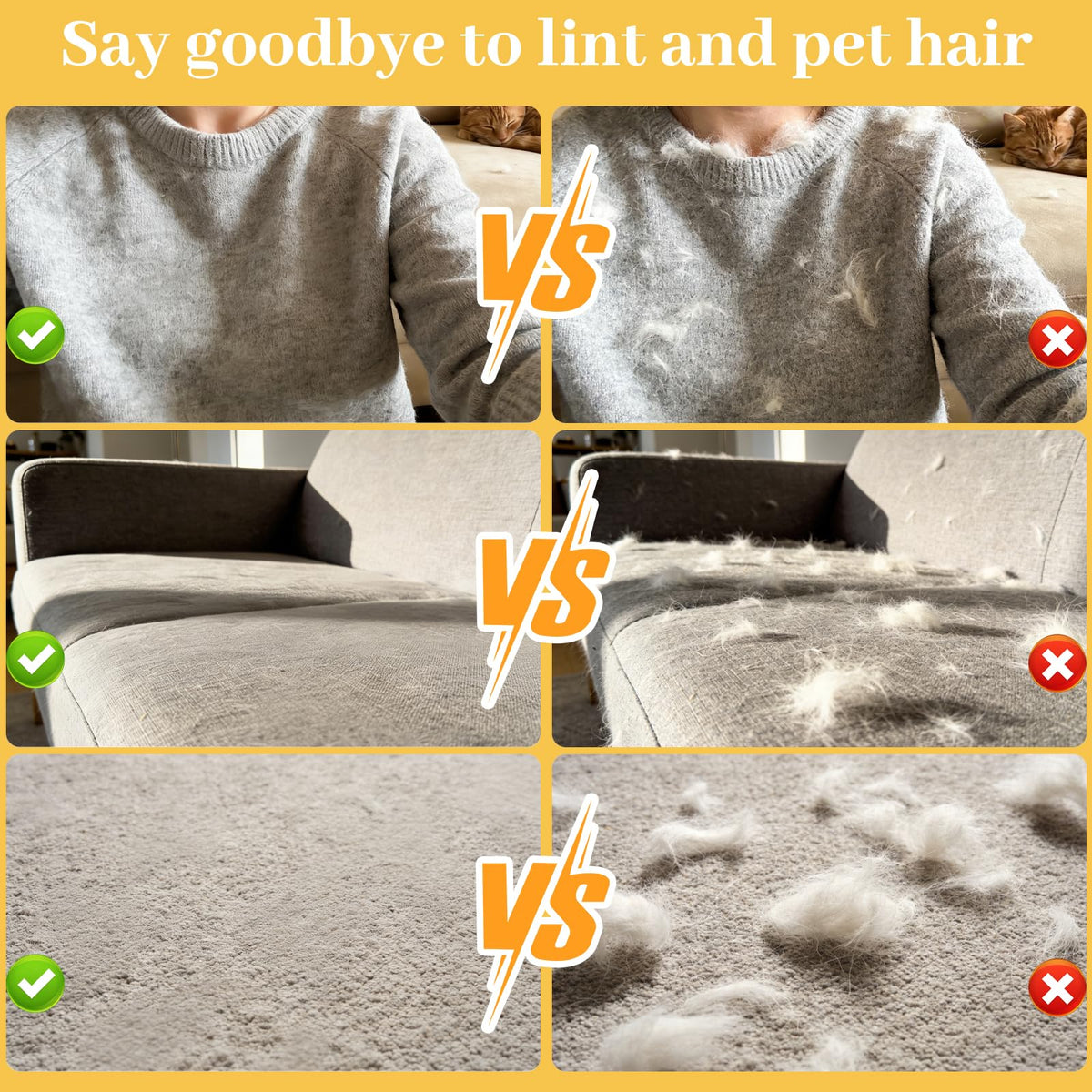 SNWbamood Pet Hair Removal Glove for Cats & Dogs, Upgrade 5-Finger Magic Brush Pet Hair Remover Tool, Electrostatic Reusable Grooming Mitt for Laundry, Couch, Carpet & Car Seat