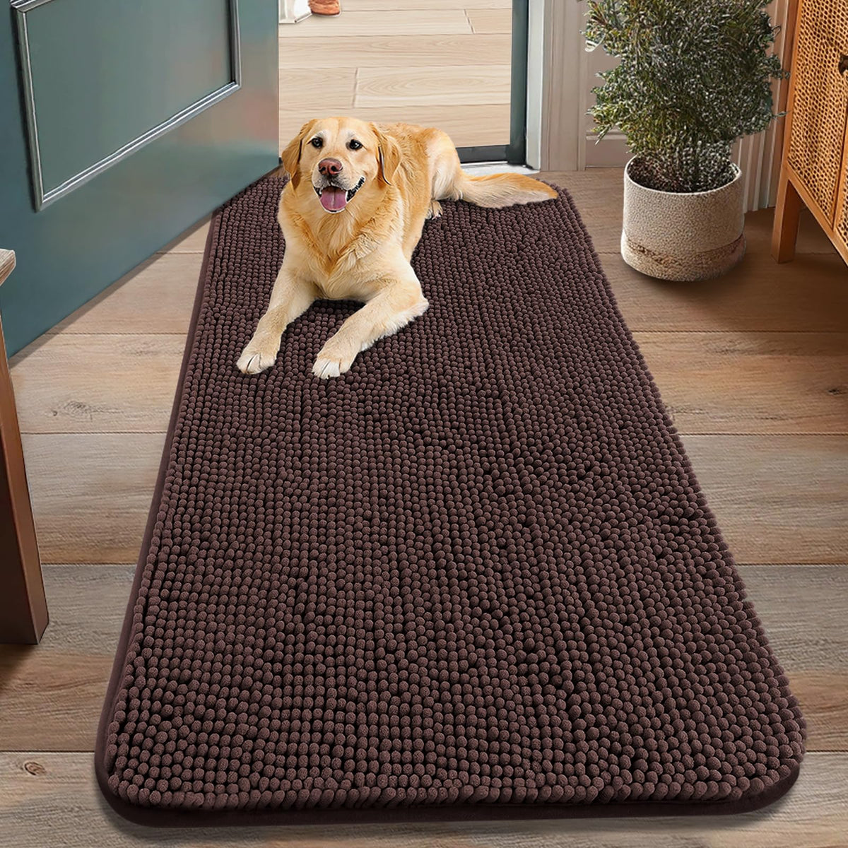 Smiry Dog Door Mat for Muddy Paws, Absorbent Dirt Trapper, Non-Slip Washable Chenille Entryway Rug for Inside Floor
