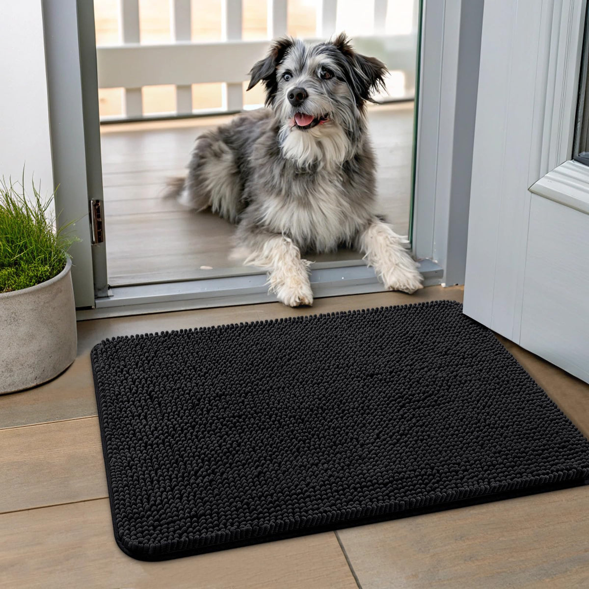 Smiry Dog Door Mat for Muddy Paws, Absorbent Dirt Trapper, Non-Slip Washable Chenille Entryway Rug for Inside Floor