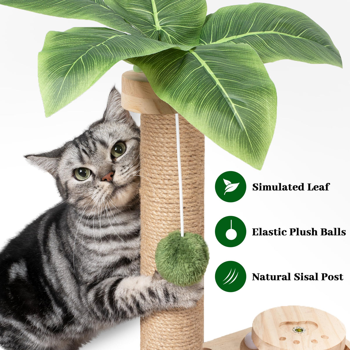Meowoou Cat Scratching Post 33 Inch Tall Cat Scratcher for Indoor Cats Adults,Small Cat Tree Tower Sisal Rope Kitten Scratch with Interactive Hanging Ball