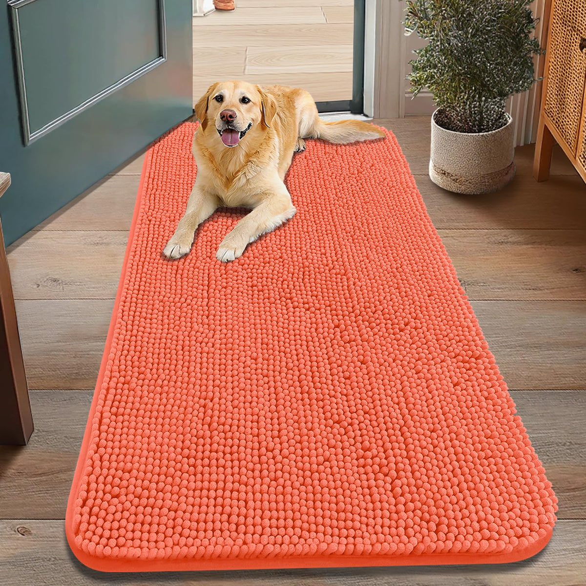 Smiry Dog Door Mat for Muddy Paws, Absorbent Dirt Trapper, Non-Slip Washable Chenille Entryway Rug for Inside Floor