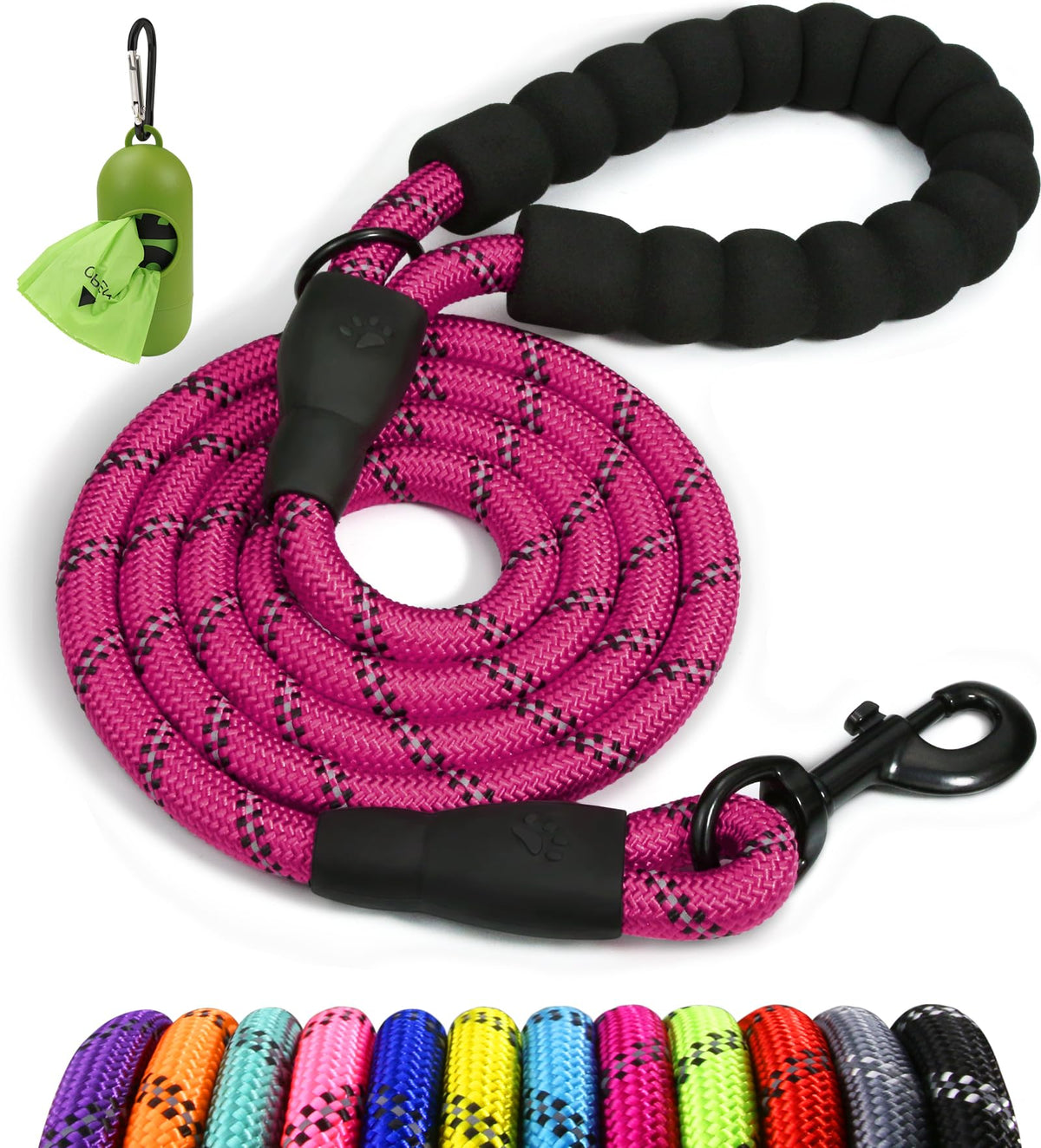 Taglory Rope Dog Leash 4/5/6 FT with Comfortable Padded Handle, Highly Reflective Threads Dog Leash for Small, Medium and Large Dogs
