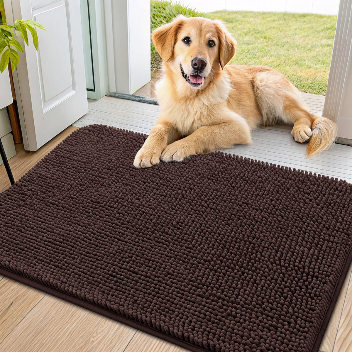 Smiry Dog Door Mat for Muddy Paws, Absorbent Dirt Trapper, Non-Slip Washable Chenille Entryway Rug for Inside Floor