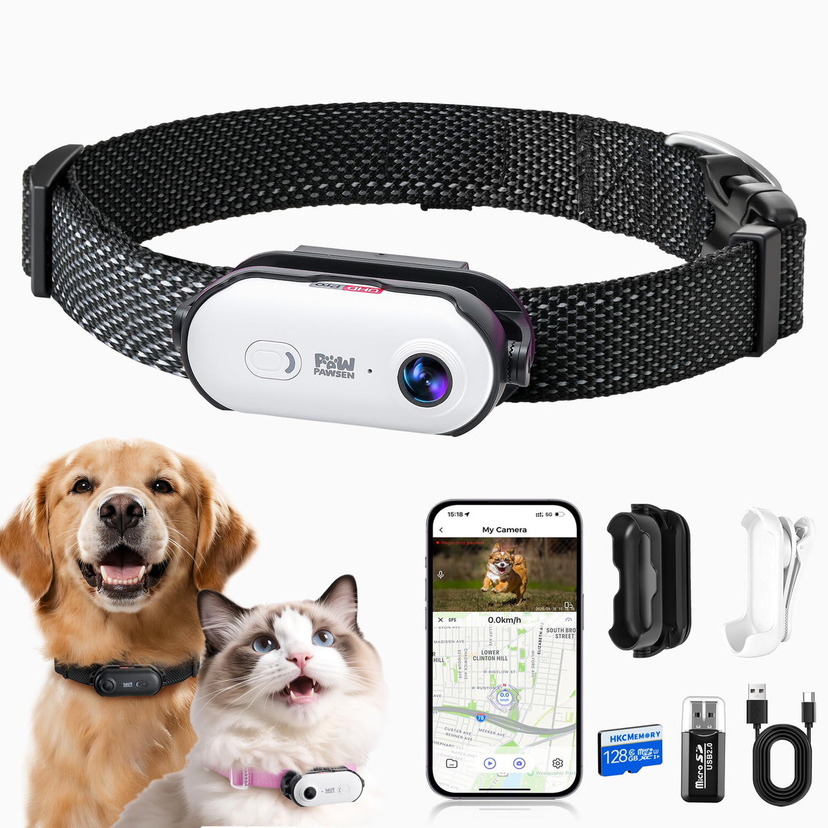 PAWPAWSEN 4K Pet Camera Collar – Mini Action Camera for Pets with Video Recording, Wireless Body Cam for Pet Supplies, Outdoor/Indoor Gift for Cats and Dogs