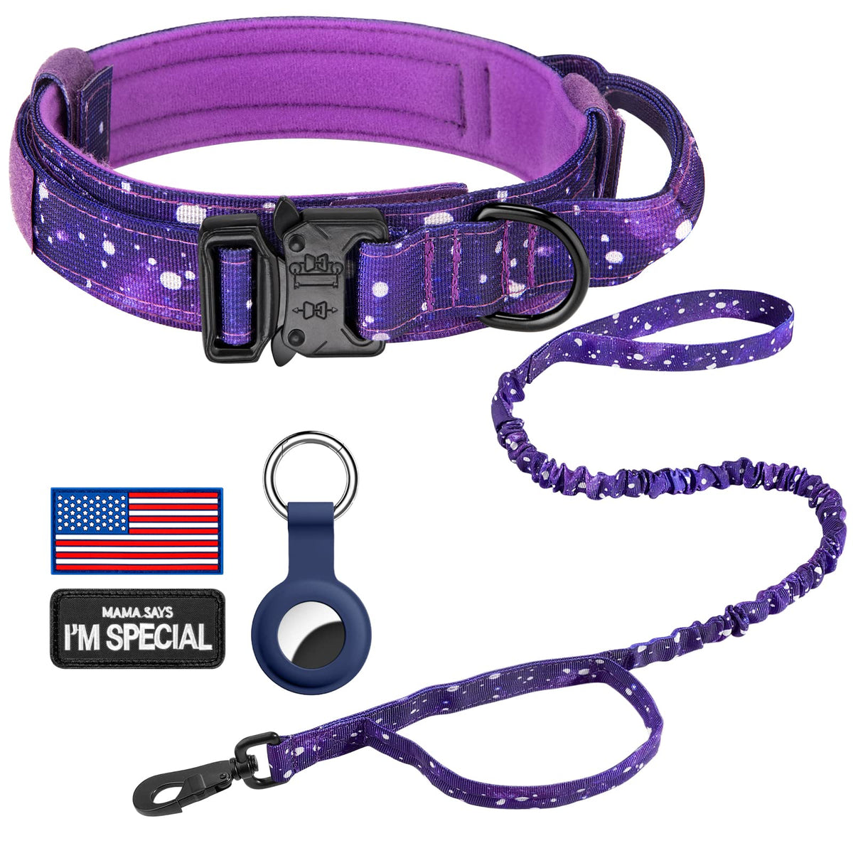 DAGANXI Tactical Dog Collar, Adjustable Military Training Nylon Dog Collar with Control Handle and Heavy Metal Buckle for Medium and Large Dogs, with Patches and Airtags Case