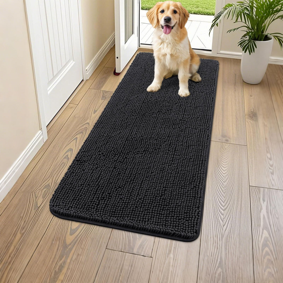 Smiry Dog Door Mat for Muddy Paws, Absorbent Dirt Trapper, Non-Slip Washable Chenille Entryway Rug for Inside Floor