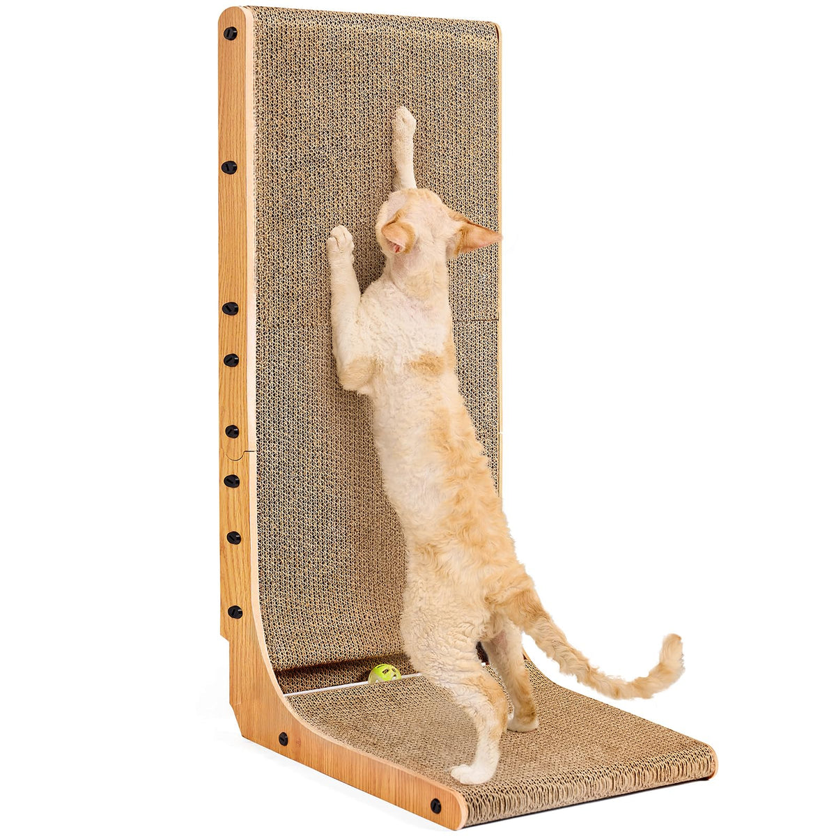 EHEYCIGA Cardboard Cat Scratcher for Indoor Kitten Cats, L Shaped Vertical Cat Scratching Board with Ball Cat Toy, Cat Scratcher Pad